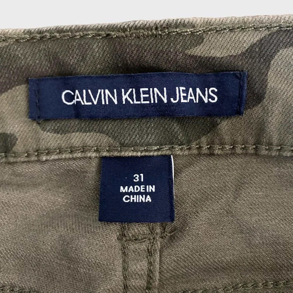 Calvin Klein Camo High-Rise Skinny Jeans Women's 31 Army Green Ankle-Zip Denim - Picture 8 of 11